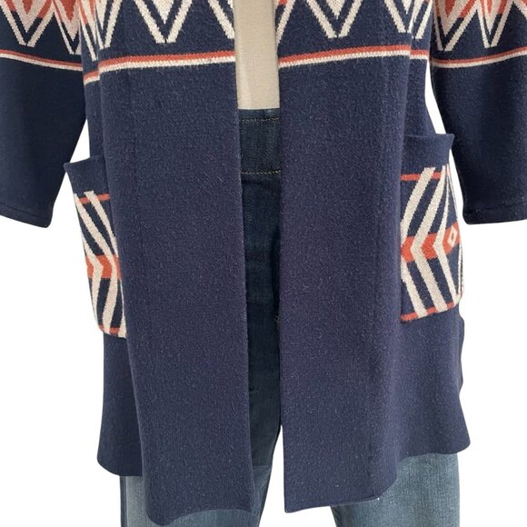 Rachel Zoe Aztec Cardigan Boho Tribal Navy Red XS Trendy Cozy Southwestern Fall - Picture 6 of 9